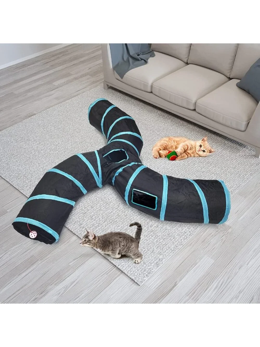 Large 3-Way Cat Tunnel with Peek Holes - Collapsible Interactive Play Toy for